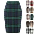thumbnail image 1 of WULMLEO Plaid Skirts for Women Knee Length High Waisted Long Plaid Skirt Tartan Pencil Skirt Fall Holiday Tweed Midi Skirts Blue M, 1 of 4