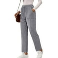 thumbnail image 1 of WULMLEO Ribbed Corduroy Pants Women Comfy Elastic High Waisted Straight Leg Pants with Pockets Pull On Work Trousers Slacks Gray 2XL, 1 of 7
