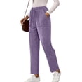 thumbnail image 1 of WULMLEO Ribbed Corduroy Pants Women Comfy Elastic High Waisted Straight Leg Pants with Pockets Pull On Work Trousers Slacks Purple 2XL, 1 of 5