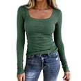 thumbnail image 1 of WULMLEO Scoop Neck Long Sleeve Tops for Women Dressy Casual Tight Knit y2K Shirts Trendy Fitted Base Layer Basic Tops Dark Green M, 1 of 4