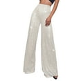 thumbnail image 1 of WULMLEO Sequin Pants Women Fashion High Waist Pant Sparkly Wide Leg Trousers Elastic Loose Side Zipper Shiny Pants Silver S, 1 of 5