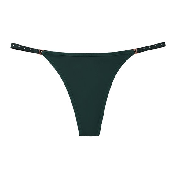 WULMLEO Sexy G-String Thong for Women – Solid Ring Linked Design Dark Green L