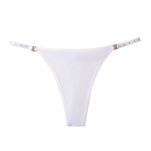 WULMLEO Sexy G-String Thong for Women – Solid Ring Linked Design White L