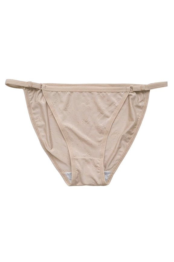 Sexy Lace Shine Strap G-String Thongs for Women Cheeky Glitter Underwear Low Rise Panties T-back Lingerie Briefs Beige M