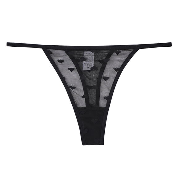 WULMLEO Sheer Lace G-String for Women, T Back Thong, Low Rise Cheeky Panty Black XL
