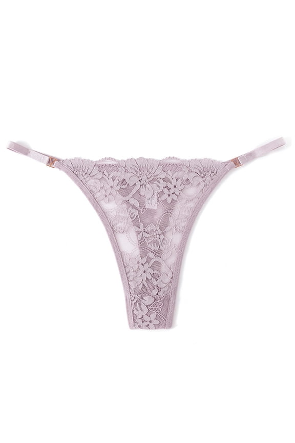 Sheer Lace G-String for Women, T Back Thong, Low Rise Cheeky Panty Light Gray S