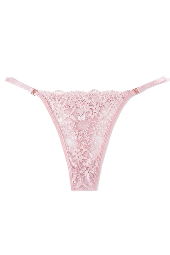 Sheer Lace G-String for Women, T Back Thong, Low Rise Cheeky Panty Pink S