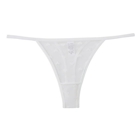 WULMLEO Sheer Lace G-String for Women, T Back Thong, Low Rise Cheeky Panty White L