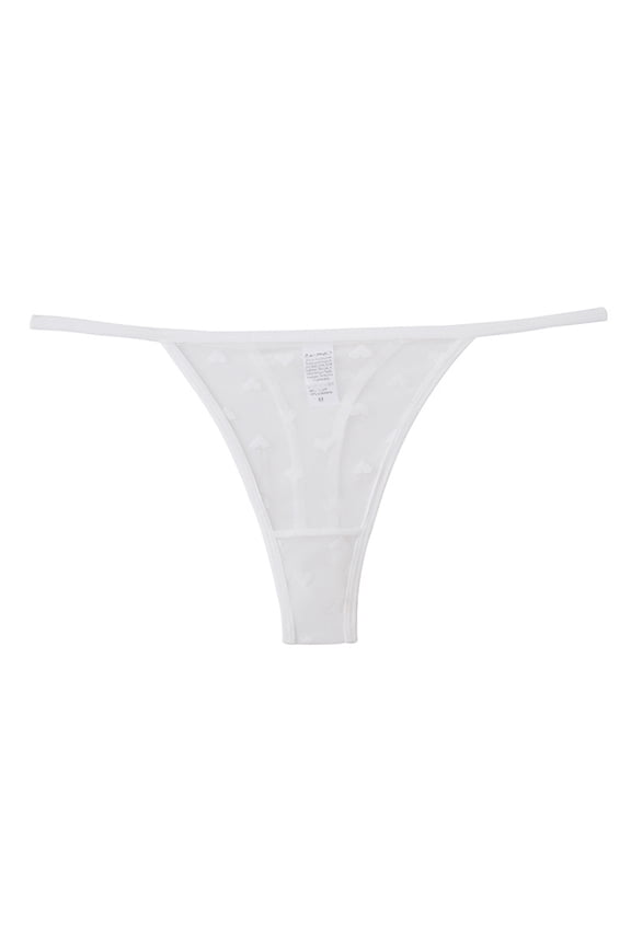 Sheer Lace G-String for Women, T Back Thong, Low Rise Cheeky Panty White M