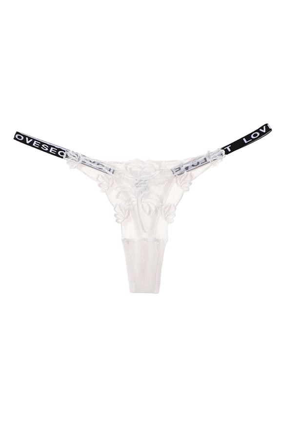 Sheer Lace G-String for Women, T Back Thong, Low Rise Cheeky Panty White S