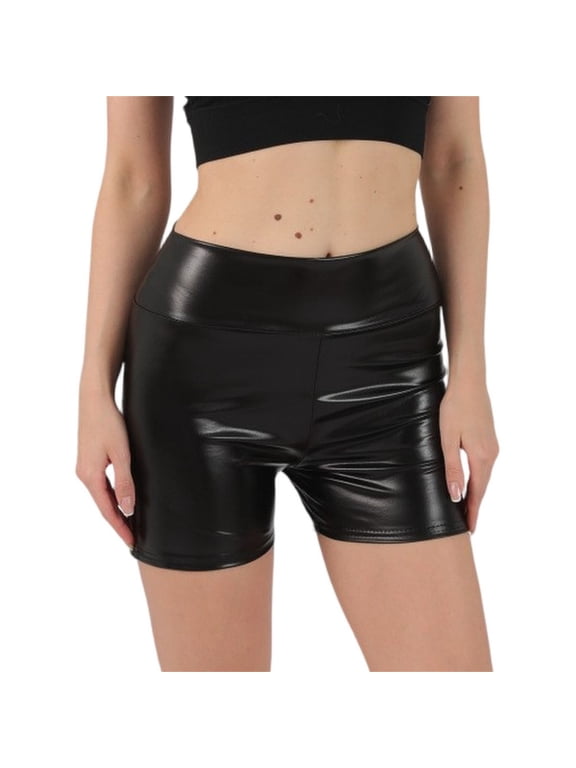 Shiny Metallic High Waisted Rave Shorts Festival Disco Dance Workout Shorts Black XL