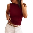thumbnail image 1 of WULMLEO Sleeveless Tops for Women Ribbed Mock Neck Tank Top Slim Fitted Ruched Basic Layering Shirts 2026 Summer Clothes Deep Red 2XL, 1 of 5