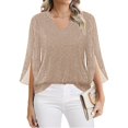 thumbnail image 1 of WULMLEO Sparkle Tops for Women 3/4 Sleeve V Neck Sparkly Top Glitter Bling Sequin Cocktail Disco Going Out Blouses Outfits Khaki L, 1 of 8