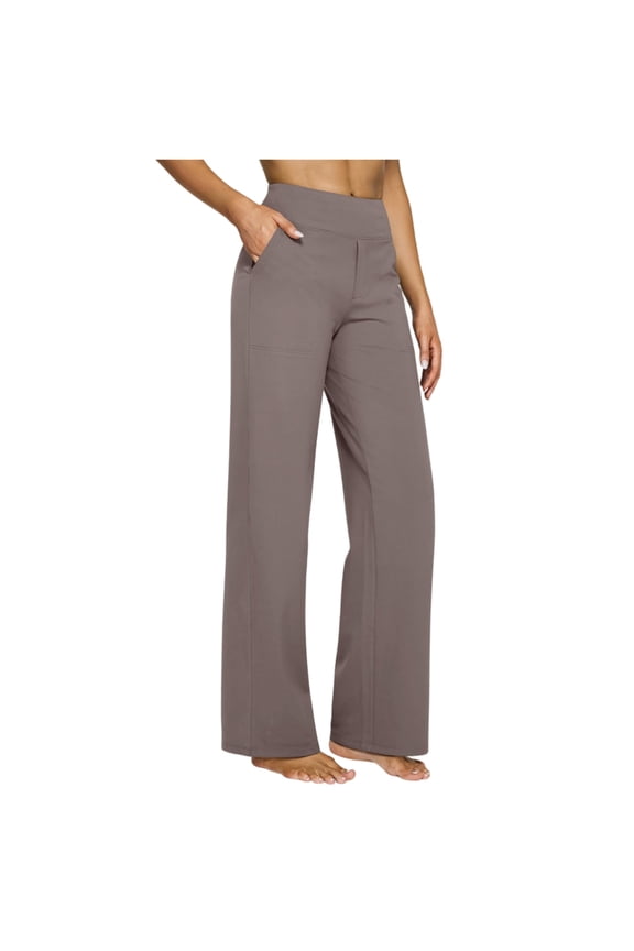 Straight Leg Yoga Pants Women High Waisted Soft Leggings with Pockets Office Dress Work Slacks Comfy Stretch Trousers Camel XL