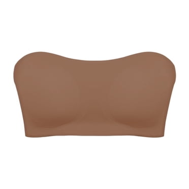 WULMLEO Strapless Bras for Women No Underwire Back Cross Push Up Bandeau Bra Non Slip Tube Bra Coffee 42