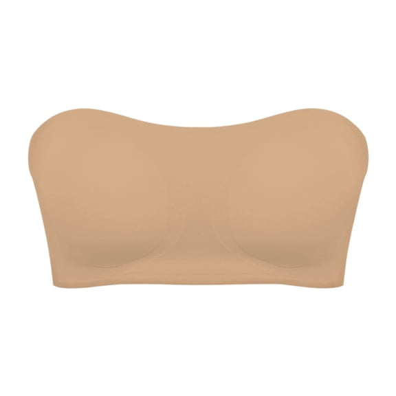 WULMLEO Strapless Bras for Women No Underwire Non-Slip Push up Bandeau Bras Front Closure Padded Invisible Everyday Bra Plus Size Camel 42