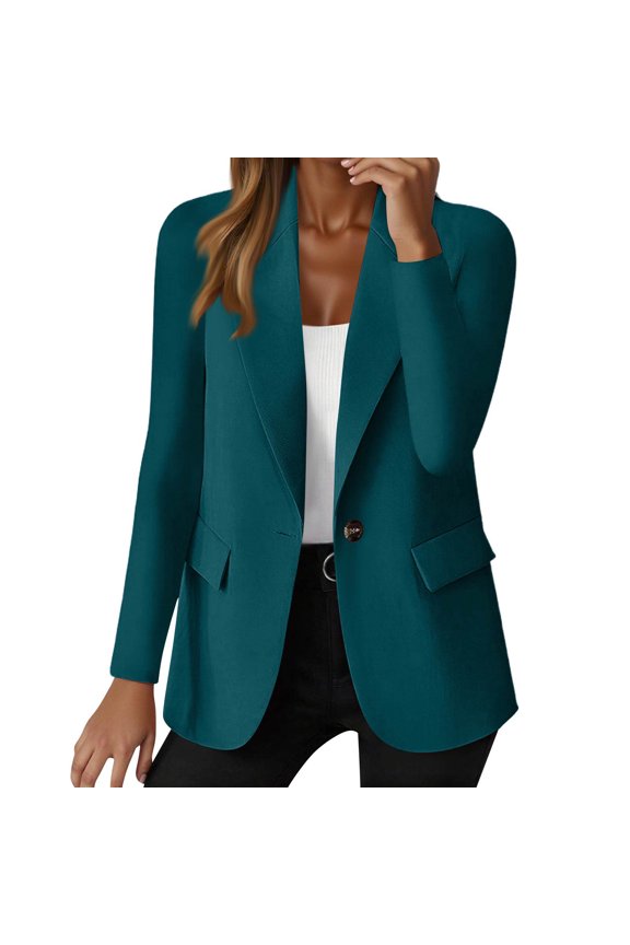 Suits Jacket for Women Oversized Work Summer Blazer Long Sleeve Tweed Fashion Dressy Business Blazers Button Trendy Clearance Lapel Collar Plus Size Mujer Open Front Turquoise M