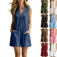 thumbnail image 1 of WULMLEO Summer Rompers For Women V Neck Sleeveless Button Front Pants Casual Loose Fit Cotton Short Jumpsuits With Pockets Navy S, 1 of 6