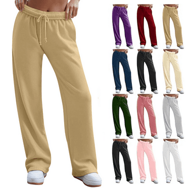 WULMLEO Sweatpants for Women, Elastic Waist Wide Straight Leg Pants Casual Plus Size Workout Drawstring Pajama Active Loose Fit Lightweight Mujer Pantalones Gold M