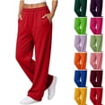 thumbnail image 1 of WULMLEO Sweatpants Women Fall Winter Elastic Waist Wide Leg Solid Pant Lounge Comfortable Paloma Pants Soft Oversized Trousers with Pockets Red XL, 1 of 8