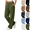 thumbnail image 1 of WULMLEO Sweatpants for Women Solid Elastic Waist Wide Leg Fall Winter Paloma Pants Stretch Comfort Bottoms Casual Lightweight Trousers with Pockets Army Green L, 1 of 8