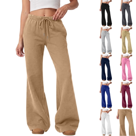 WULMLEO Sweatpants Women Flare Leggings Drawstring Wide Leg Baggy Y2k Yoga Pants Camel S