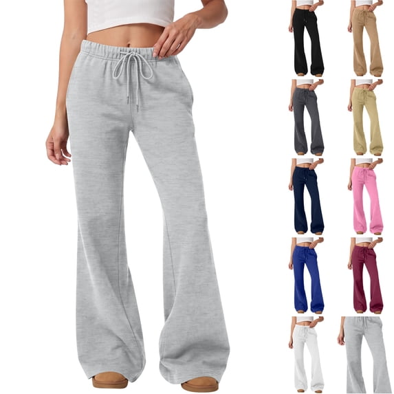 WULMLEO Womens Flare Sweatpants Elastic Drawstring High Waist Casual Bell Bottom Pants Gray 2XL
