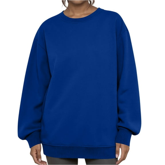 WULMLEO Sweatshirts for Women Loose Crew Neck Pullover Tops Long Sleeve Fashion Gym Tops Raglan Y2k Sweater Lightweight Cute Shirts with Pockets Royal Blue M