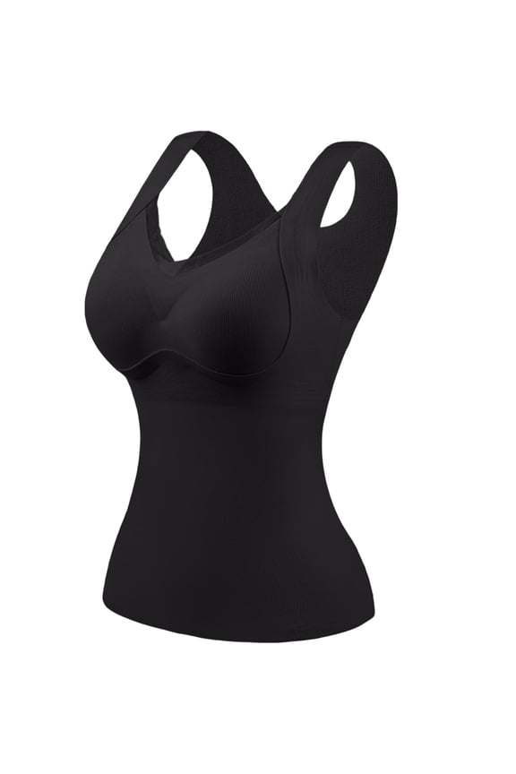Tank Top with Shelf Bra, Thickened Warm Tank Top with Shelf Bra, High Elasticity Sleeveless Slim Fit Camisole Black 38