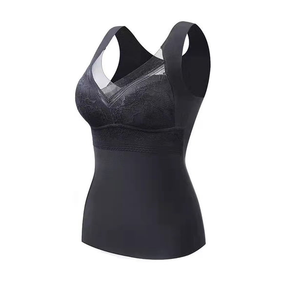 WULMLEO Thickened Warm Tank Top with Shelf Bra Welfaries Thermal Tank Tops Built-in Bra Thermal Underwear Black 36