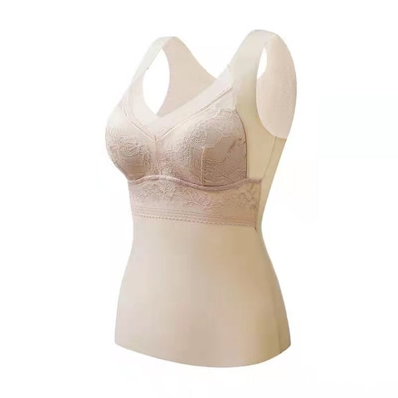 WULMLEO Thickened Warm Tank Top with Shelf Bra Welfaries Thermal Tank Tops Built-in Bra Thermal Underwear Complexion 38