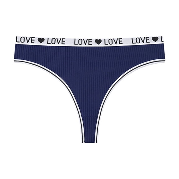WULMLEO Thongs For Women High Waist Comfortable Letter Print Panties Cozy G String Underwear Sexy Soft Underwear Flowy Bikini Navy XL