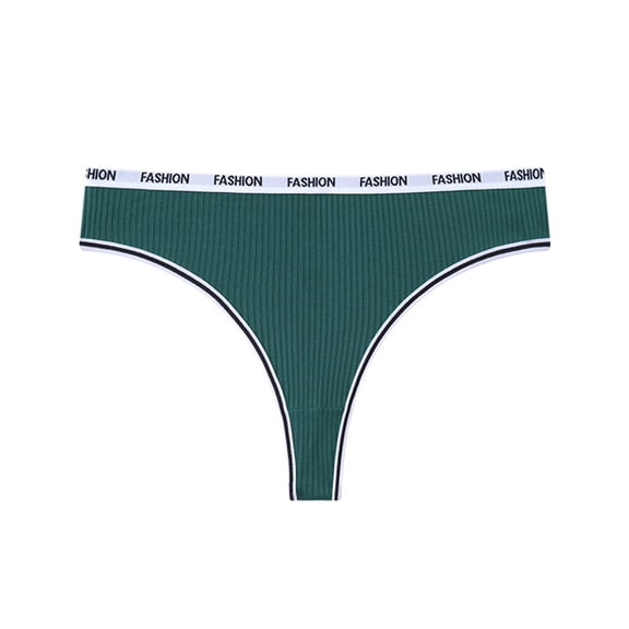 WULMLEO Thongs For Women Letter Print Bikini Thongs High Rise Seamless Baggy Underwear Lightweight Briefs String Soft Lingerie Dark Green M