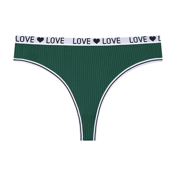 WULMLEO Thongs For Women Letter Print T-Back Thong Underwear Low Rise Fashion Baggy Underwear Sexy Panties String Slim Bikini Dark Green XL
