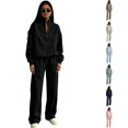 thumbnail image 1 of WULMLEO Two Piece Sweatsuit Women Fall Lounge Half Zip Up Long Sleeve Sweatshirt Wide Leg Pants Outfits Casual Fashion Tracksuit Trendy Sets Black XL, 1 of 6