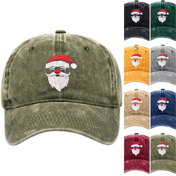 WULMLEO Unisex Vintage Christmas Baseball Hats Santa Pattern Embroidery Multi Sun Hats Army Green One Size