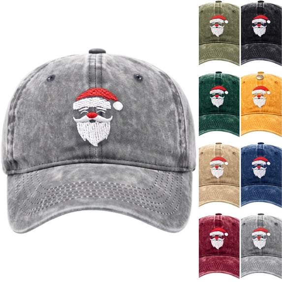 WULMLEO Unisex Vintage Christmas Baseball Hats Santa Pattern Embroidery Multi Sun Hats Gray One Size