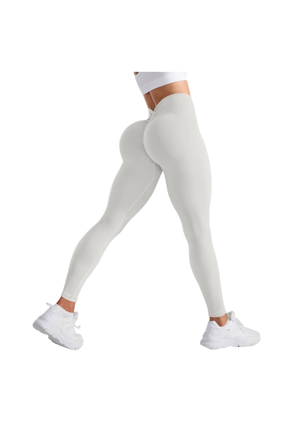 V-Back Scrunch Butt Lift Leggings for Women High Waist Tummy Control Booty Gym Workout Yoga Pants White L