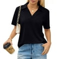 thumbnail image 1 of WULMLEO V Neck Polo Shirts for Womens - Summer 2026 Short Sleeve Collared Tops Business Casual Blouses Black M, 1 of 5