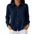 thumbnail image 1 of WULMLEO Waffle Knit Button Down Shirts for Women Casual Oversized Long Sleeve Collared Sweater Dressy Blouse Fall Tops Navy 2XL, 1 of 6