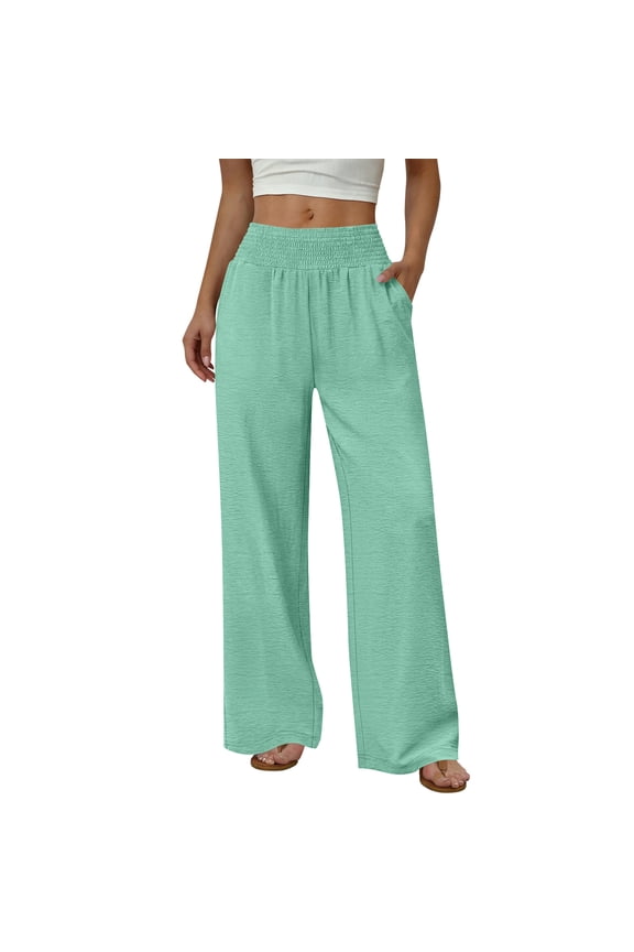 Wide Leg Pants Woman High Waist Trousers with Pockets Casual Lounge Mint Green 2XL