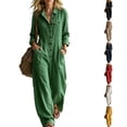 thumbnail image 1 of WULMLEO Wide Leg Romper Women Cotton Linen Workout V Neck Long Sleeve Button Front One Piece Jumpsuits Casual Oversized Dressy Office Overalls with Multi Pockets Green XL, 1 of 7