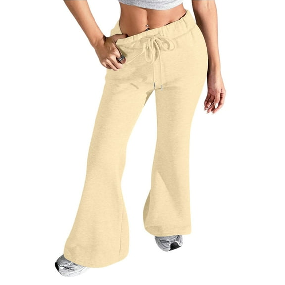 WULMLEO Wide Leg Sweatpants Women Casual Flare Pants with Pockets Straight Leg Y2k Baggy Sweatpants Fall Fleece Sweat Pants Fluorescence Yellow S