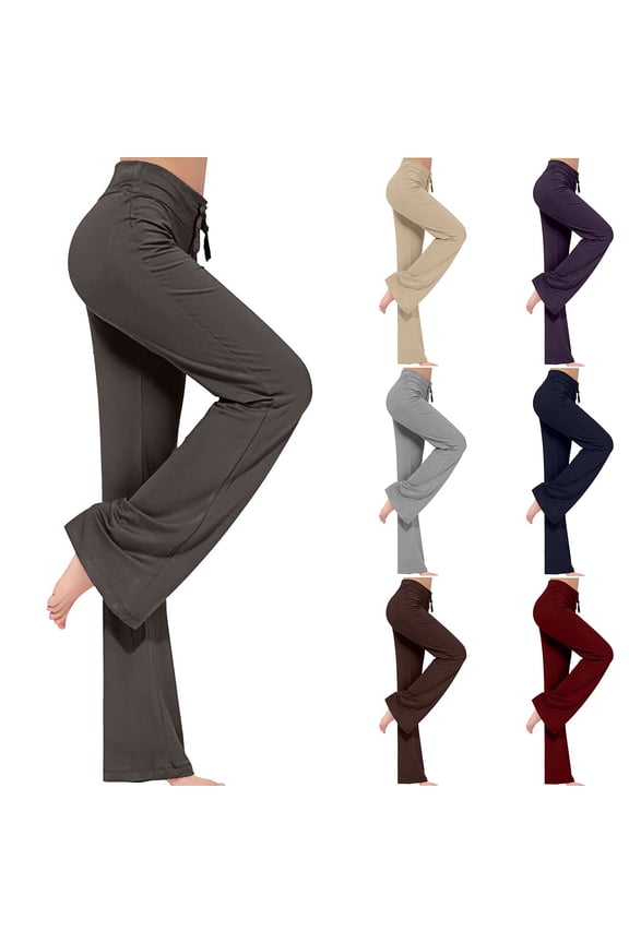 Wide Leg Yoga Pants for Womens High Waisted Drawstring Slim Fit Workout Leggings Casual Lounge Pants with Pockets Dark Gray S