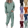 thumbnail image 1 of WULMLEO Women 2 Piece Tracksuit Outfits Half Button Drawstring Hoodies & Jogger Pants Long Sleeve Casual Loungewear Sets Light Green M, 1 of 7
