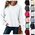 thumbnail image 1 of WULMLEO Women Basic Crew Neck Sweatshirts Solid Color Long Sleeve Oversized Drop Shoulder Pullover Loose Fit Soft Casual Plain No Print Fall Daily Tops White 2XL, 1 of 7