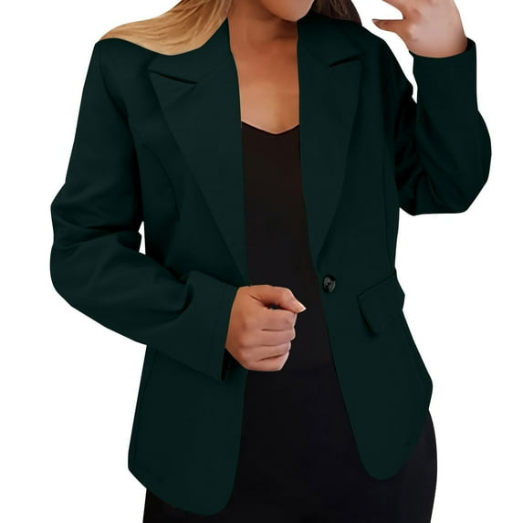 WULMLEO Women Blazer Button Long Sleeve Fashion Suits Jacket Business Lightweight Office Petite Work Blazers Oversized Trendy Spring Dressy Linen Cotton Mujer Clothing Dark Green L