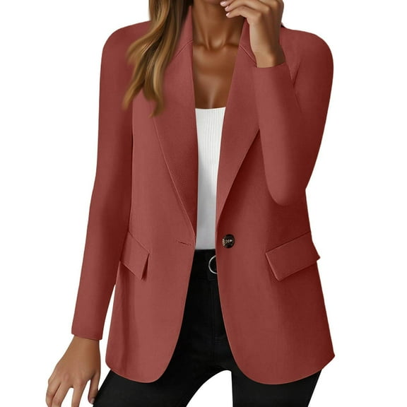 WULMLEO Women Blazer Petite Lapel Collar Casual Blazers Tweed Dressy Fall Work Lightweight Jackets Business Trendy Clearance Long Sleeve Dress Mujer Open Front Red 2XL