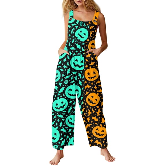 WULMLEO Women Halloween Overall Adjustable Strap Cute Dressy Romper Loose Fall Going Out Floral Overalls A-Line Trendy 2026 Jumpsuits with Pockets Ginger M