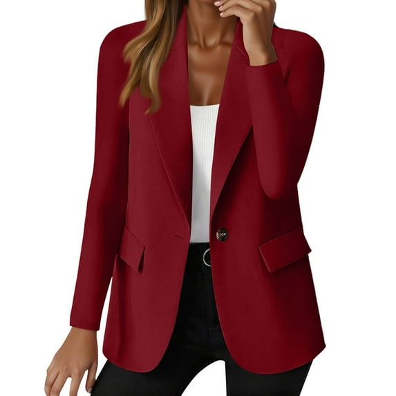 WULMLEO Women Jackets Lapel Collar Oversized Trendy Blazer Work Button Casual Lightweight Long Sleeve Suits Jacket Petite Fashion Spring Dressy Clearance Mujer Clothing Deep Red XL